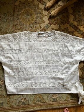 Peter Nygard White Lace-Panel Short Sleeve Top
